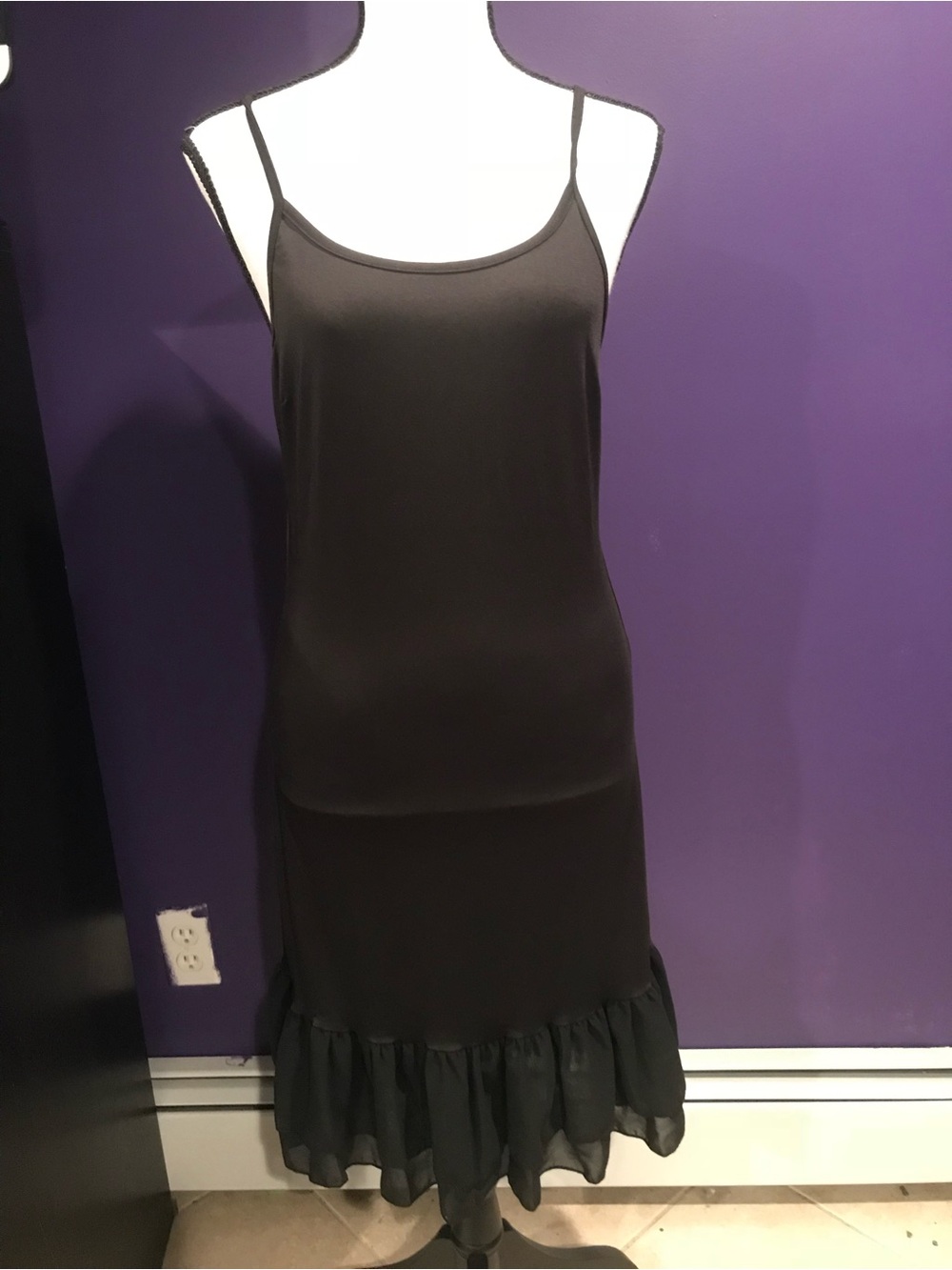Black Spaghetti Strap Ruffle-Hem Dress